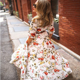 Emerald Green Dress Chiffon Printed Large Swing Dress