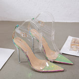 Clear Heels Catwalk Show Colorful Snake Pattern Transparent High Crystal Heel Sandals