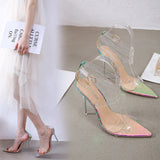 Clear Heels Catwalk Show Colorful Snake Pattern Transparent High Crystal Heel Sandals