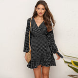 Kendall Jenner Wedding Guest Dress Sexy Polka Dot Ruffled Irregular Autumn Clothes