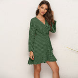 Kendall Jenner Wedding Guest Dress Sexy Polka Dot Ruffled Irregular Autumn Clothes