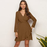 Kendall Jenner Wedding Guest Dress Sexy Polka Dot Ruffled Irregular Autumn Clothes