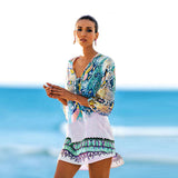 Coachella Music Festival Outfits Snake Print Chiffon Blouse Bikini Jacket Swimwear Cover-up