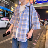 Men's Shirts Loose Plaid 3/4 Sleeve