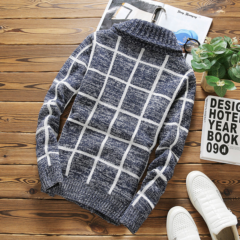 Baja Hoodie Plaid Cardigan Thick Lapel Button Sweater Sweater