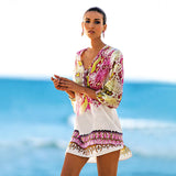 Coachella Music Festival Outfits Snake Print Chiffon Blouse Bikini Jacket Swimwear Cover-up