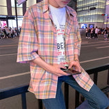 Men's Shirts Loose Plaid 3/4 Sleeve