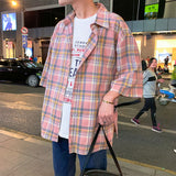 Men's Shirts Loose Plaid 3/4 Sleeve