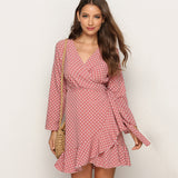 Kendall Jenner Wedding Guest Dress Sexy Polka Dot Ruffled Irregular Autumn Clothes