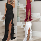 Burgundy Dress Formal Split Ruffled Large Swing Evening Dress