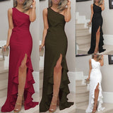 Burgundy Dress Formal Split Ruffled Large Swing Evening Dress