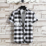 Men Shirts Hong Kong Style Short Sleeve Plaid Shirt