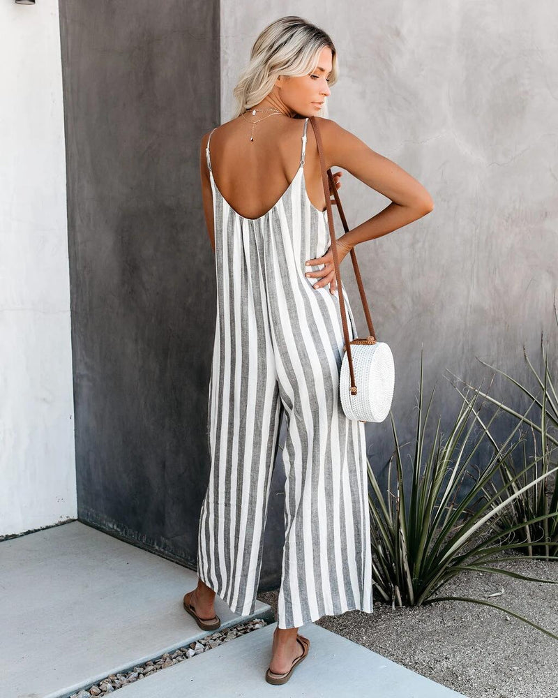 Coachella Music Festival Outfits Summer Women's Simple Style Suspender Stripes Jumpsuit Trousers