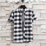 Men Shirts Hong Kong Style Short Sleeve Plaid Shirt