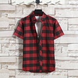 Men Shirts Hong Kong Style Short Sleeve Plaid Shirt