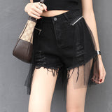 Women Jean Shorts Short and Simple Personality Raw Hem Wide Legs Slimming Jeans Female