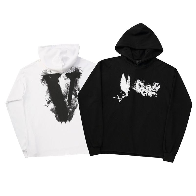 Vlone Hoodie Autumn And Winter Printing Hem Destroyed Hoodie Loose Pullover Men'S And Women'S Hoodie