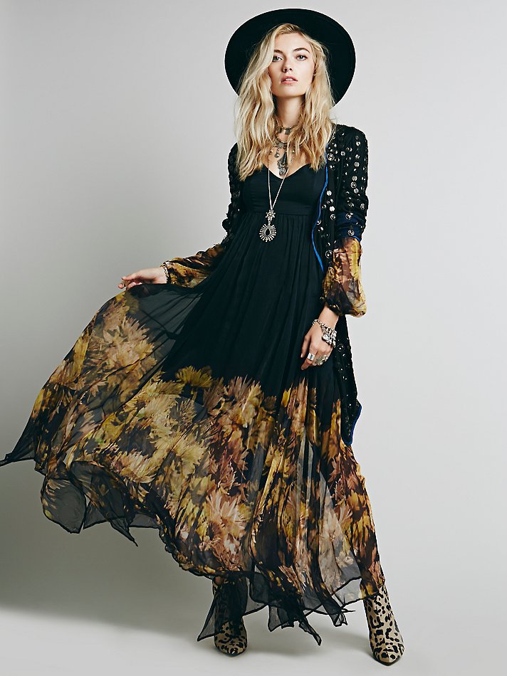 Beth Dutton Bohemian Dress Winter Autumn Midi Dresses Chiffon Dress Irregular Hem