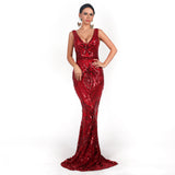 Skin Tight Long Dresses Sexy V-neck Sleeveless Sequined Reflective Dress