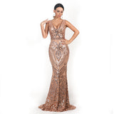 Skin Tight Long Dresses Sexy V-neck Sleeveless Sequined Reflective Dress