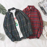 Men Shirt Long Sleeve Plaid Shirt Loose