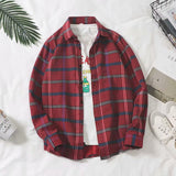 Men Shirt Long Sleeve Plaid Shirt Loose