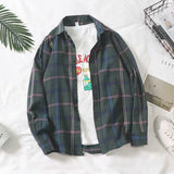 Men Shirt Long Sleeve Plaid Shirt Loose