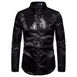 Men Prom Outfits Sequined Performance Nightclub Long Sleeve Shirt