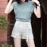 Women Jean Shorts Shorts Women's Overalls High Waist Loose and Slimming