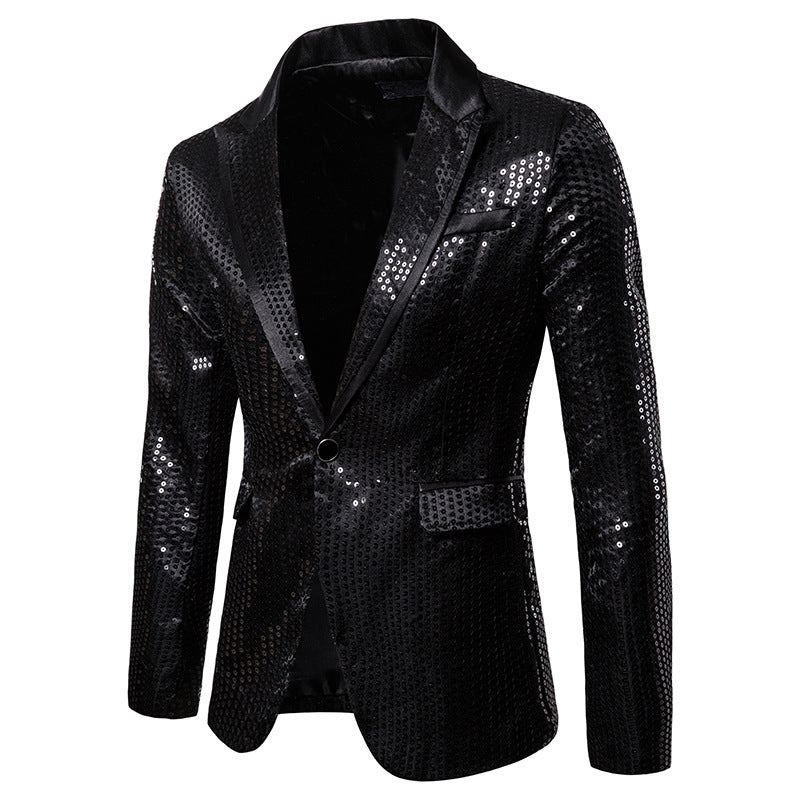 Men Prom Outfits Sequined Performance Dress Suit