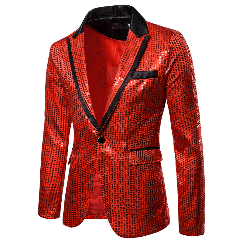 Men Prom Outfits Sequined Performance Dress Suit
