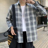 Men Shirts Large Plaid Long Sleeve Shirt Loose