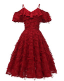 Long Sleeve Burgundy Dress Formal Autumn and Winter Sexy Tassel Evening Dress Vintage Dress