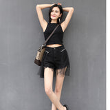 Women Jean Shorts Short and Simple Personality Raw Hem Wide Legs Slimming Jeans Female