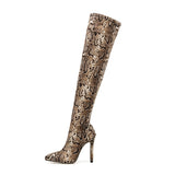 Python Boots Knee Serpentine Pointed Toe Sexy Fashion