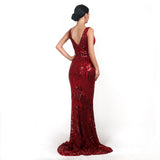 Skin Tight Long Dresses Sexy V-neck Sleeveless Sequined Reflective Dress