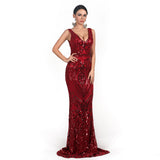 Skin Tight Long Dresses Sexy V-neck Sleeveless Sequined Reflective Dress