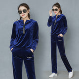 Velour Tracksuit Gold Velvet Sports Suit Women's Autumn and Winter Sweater Wide Leg Pants Two-Piece Suit