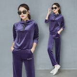 Velour Tracksuit Gold Velvet Sports Suit Women's Autumn and Winter Sweater Wide Leg Pants Two-Piece Suit