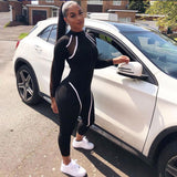 Women's Spring Clothing Sexy Mesh Breathable Patchwork Stripes Sports Jumpsuit