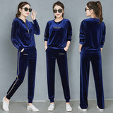 Velour Tracksuit Gold Velvet Sports Suit Women's Autumn and Winter Sweater Wide Leg Pants Two-Piece Suit
