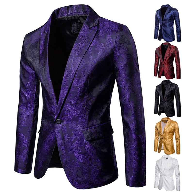 Men Prom Outfits Palace-Style Dark Pattern Road One Button with Slim Fit