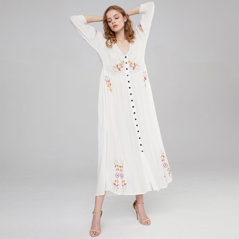 Beth Dutton Bohemian Summer Spring Midi Dress Embroidery Flowy