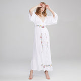 Beth Dutton Bohemian Dress Winter Autumn Midi Dresses Flower V-neck Embroidery Dress