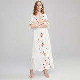 Beth Dutton Bohemian Summer Spring Midi Dress Embroidered Maxi Dress Deep V-neck