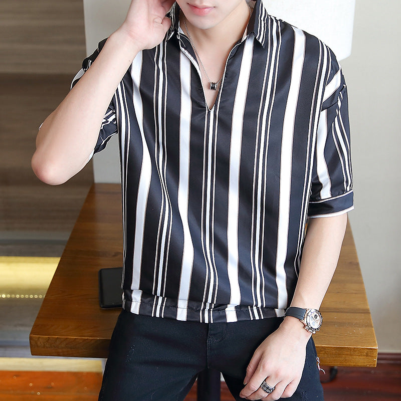 Men Shirts Striped Shirt qi fen xiu Lapel