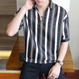Men Shirts Striped Shirt qi fen xiu Lapel