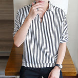 Men Shirts Striped Shirt qi fen xiu Lapel