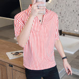 Men Shirts Striped Shirt qi fen xiu Lapel