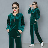 Velour Tracksuit Gold Velvet Sports Suit Women's Autumn and Winter Sweater Wide Leg Pants Two-Piece Suit
